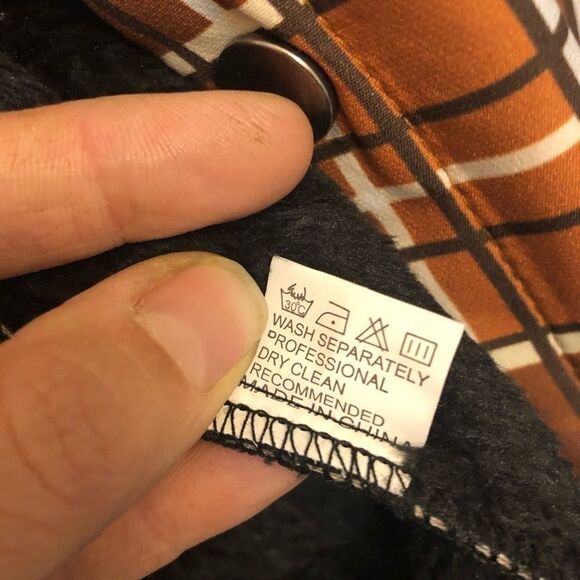 Uomoz Stretchy fleece lined long Sleeve collared snap plaid shacket jacket -L - Picture 8 of 11